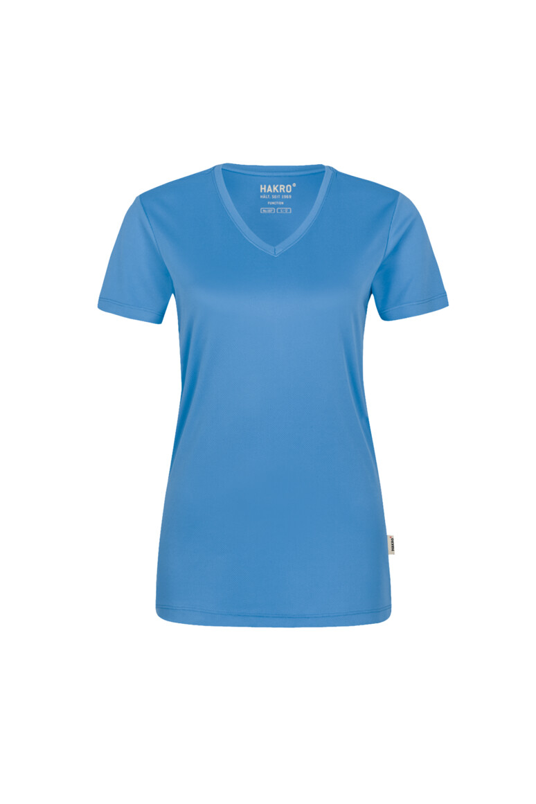 HAKRO Damen V-Shirt COOLMAX® 187 malibublau, XS