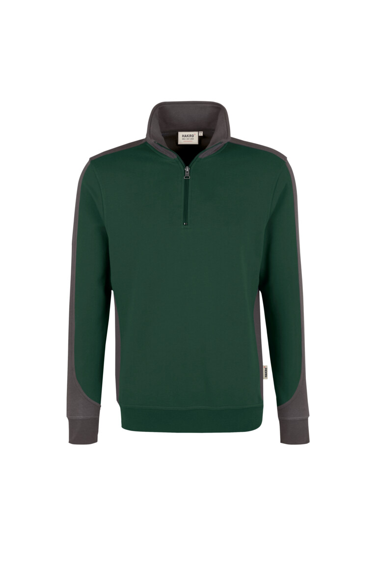 HAKRO Zip-Sweatshirt Contrast MIKRALINAR® 476 tanne/anthrazit, XS