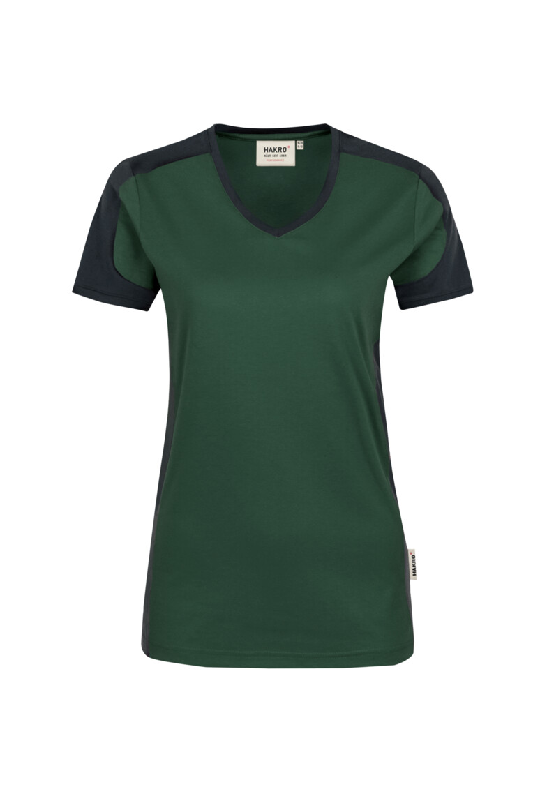 HAKRO Damen V-Shirt Contrast MIKRALINAR® 190 tanne/anthrazit, XS