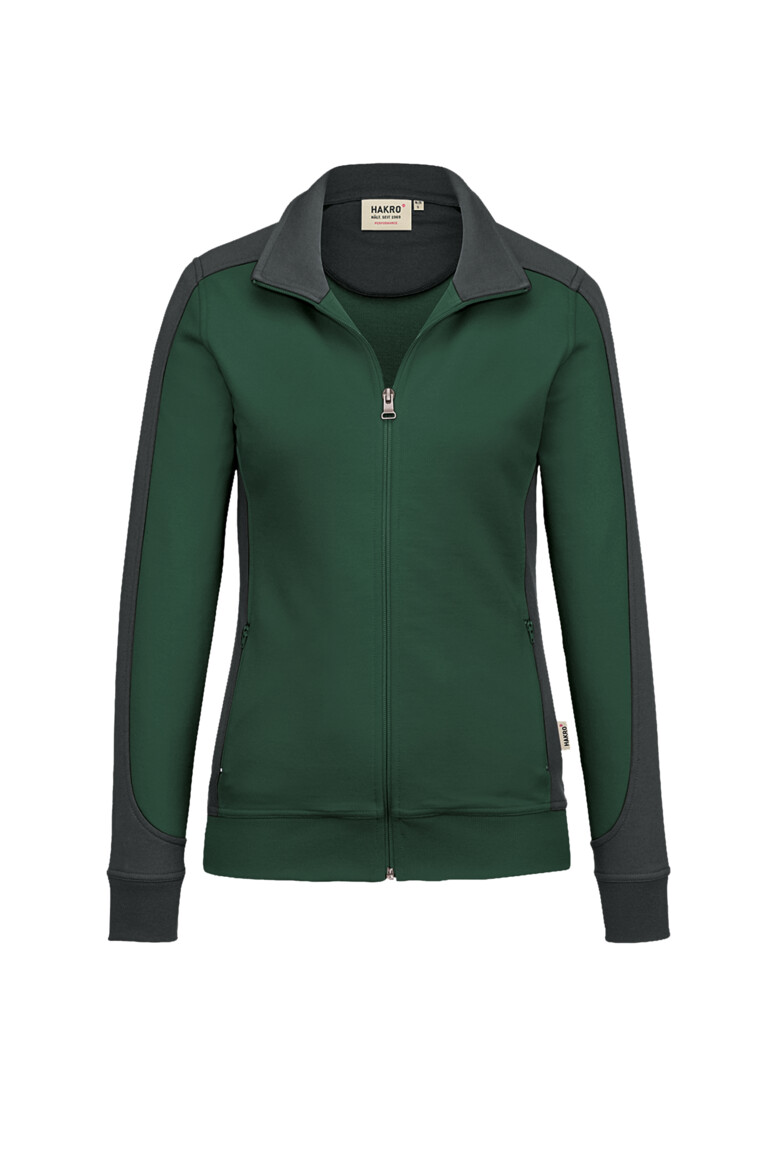 HAKRO Damen Sweatjacke Contrast MIKRALINAR® 277 tanne/anthrazit, XS